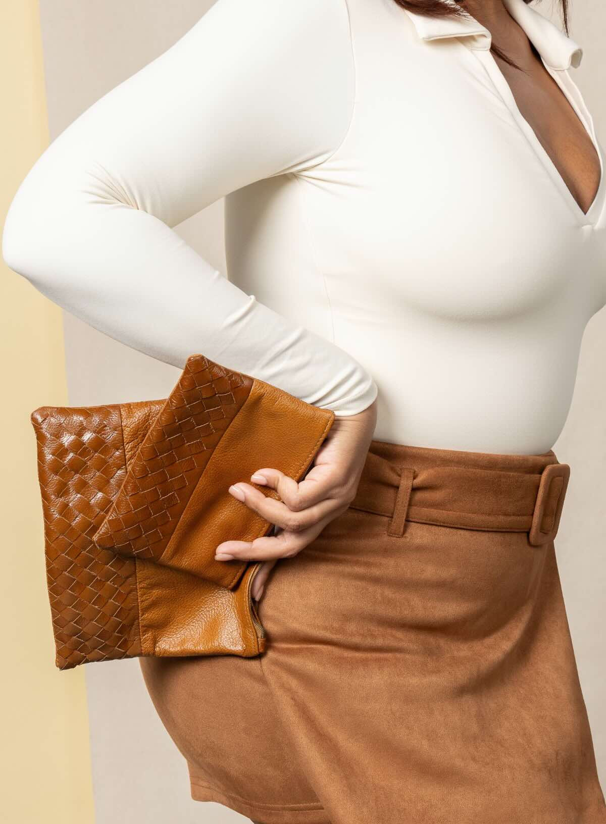Woven Leather Large Pouch