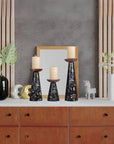 Moody Floral Mango Wood Pillar Candleholders – Set of 3