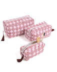 Striped Circles Blockprint Makeup Bag in Burgundy and Pink