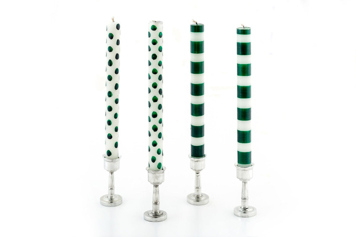 Green Dots &amp; Stripes Taper Candles - Set of 4