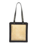 Tall Rattan & Leather Tote Bag