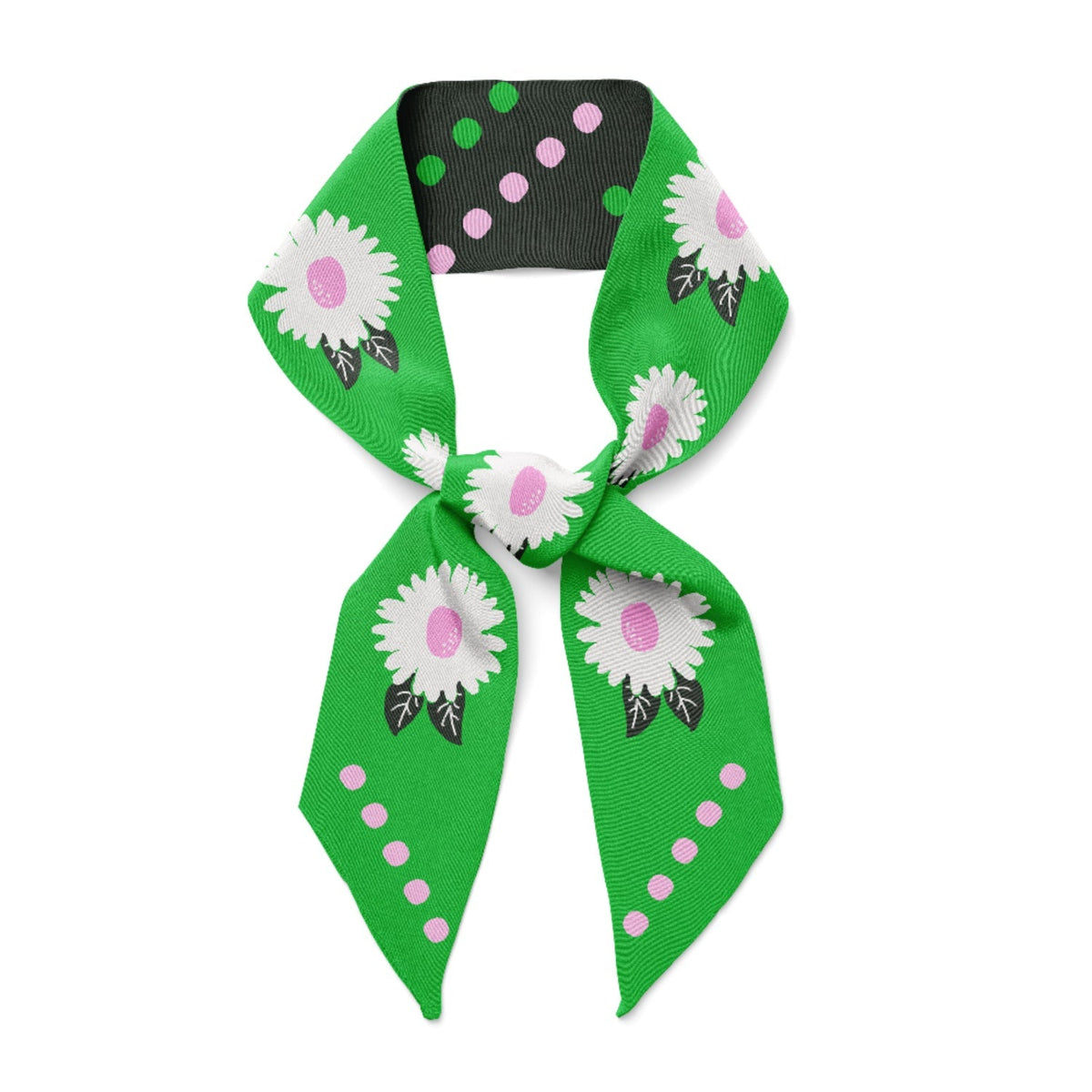 White Flower Silk Twilly Scarf