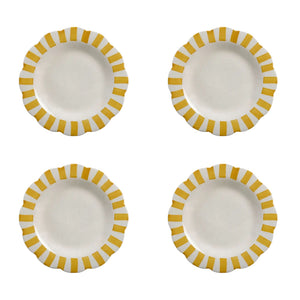 Yellow Stripe Ceramic Salad Plates - Set of 4