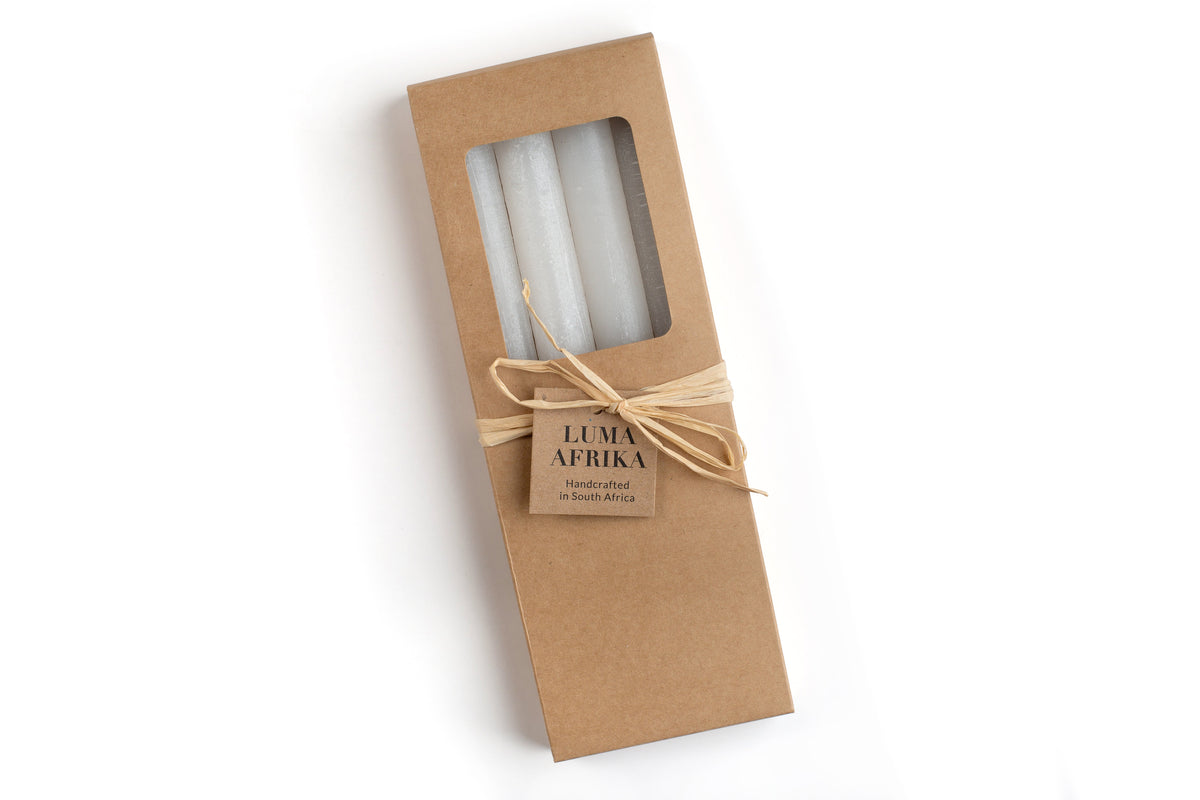 Luma Afrika Frosted Taper Candles – White, Set of 4