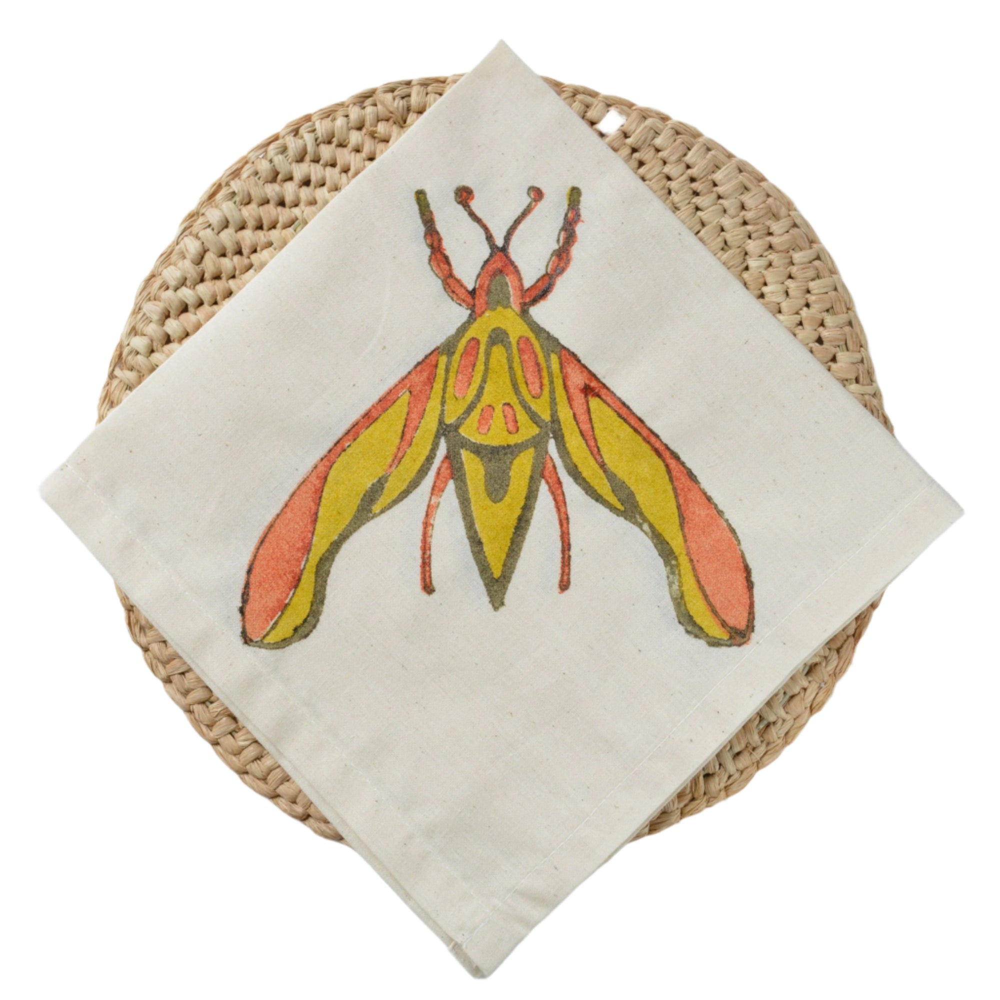 Hand Block Printed Cotton Napkin - Twilight Elephant Moth