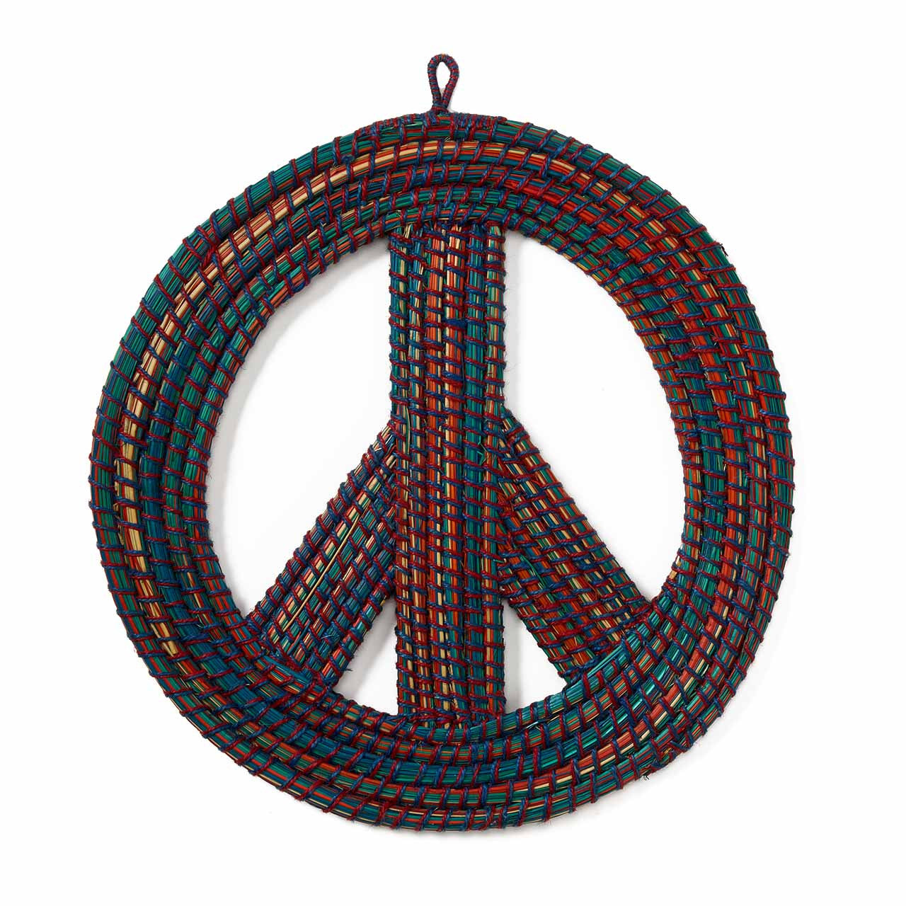 Woven peace symbol on a white background