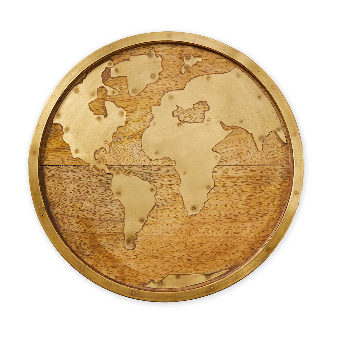 Wooden world map wall decor on a white background