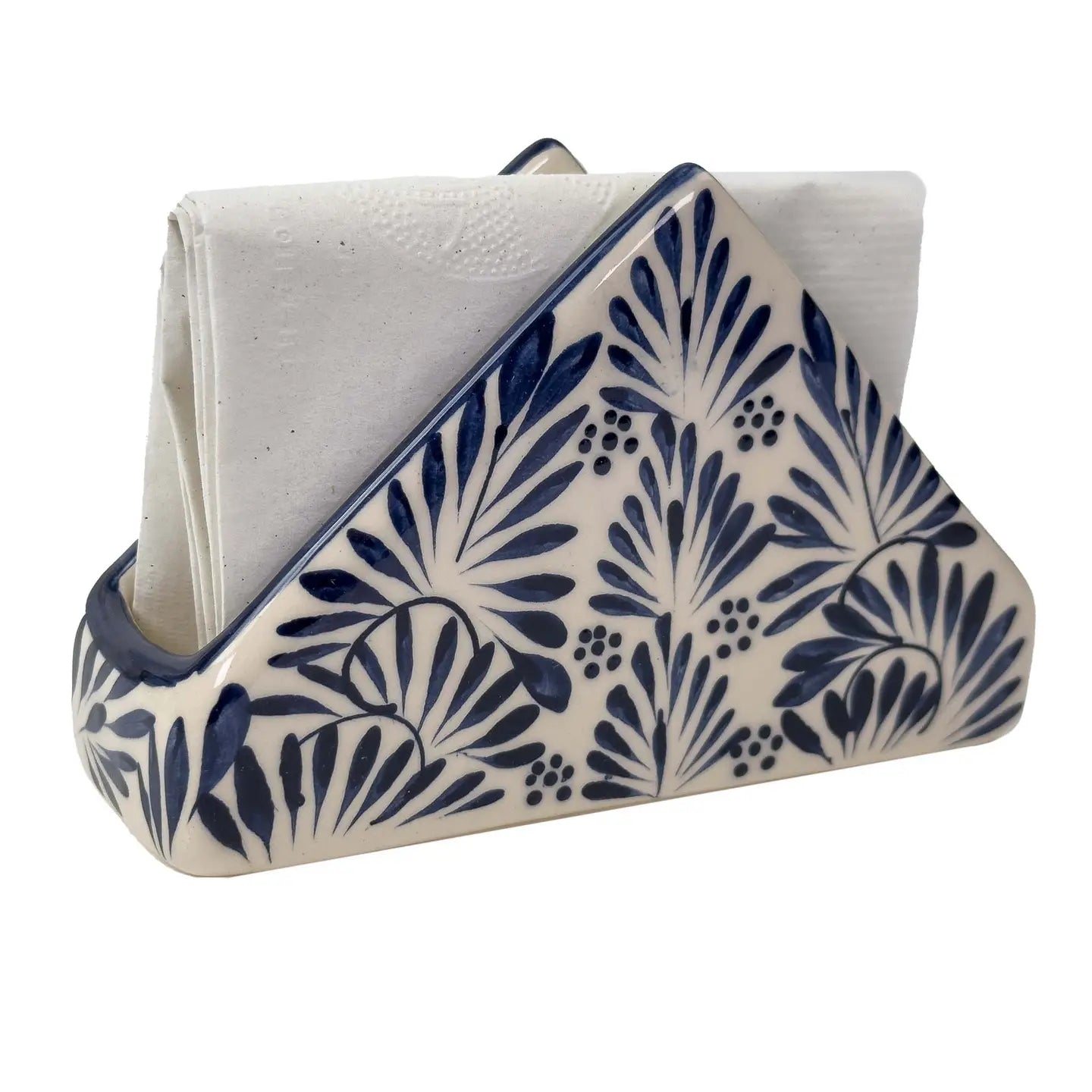 Blue Napkin holder with napkins inside
