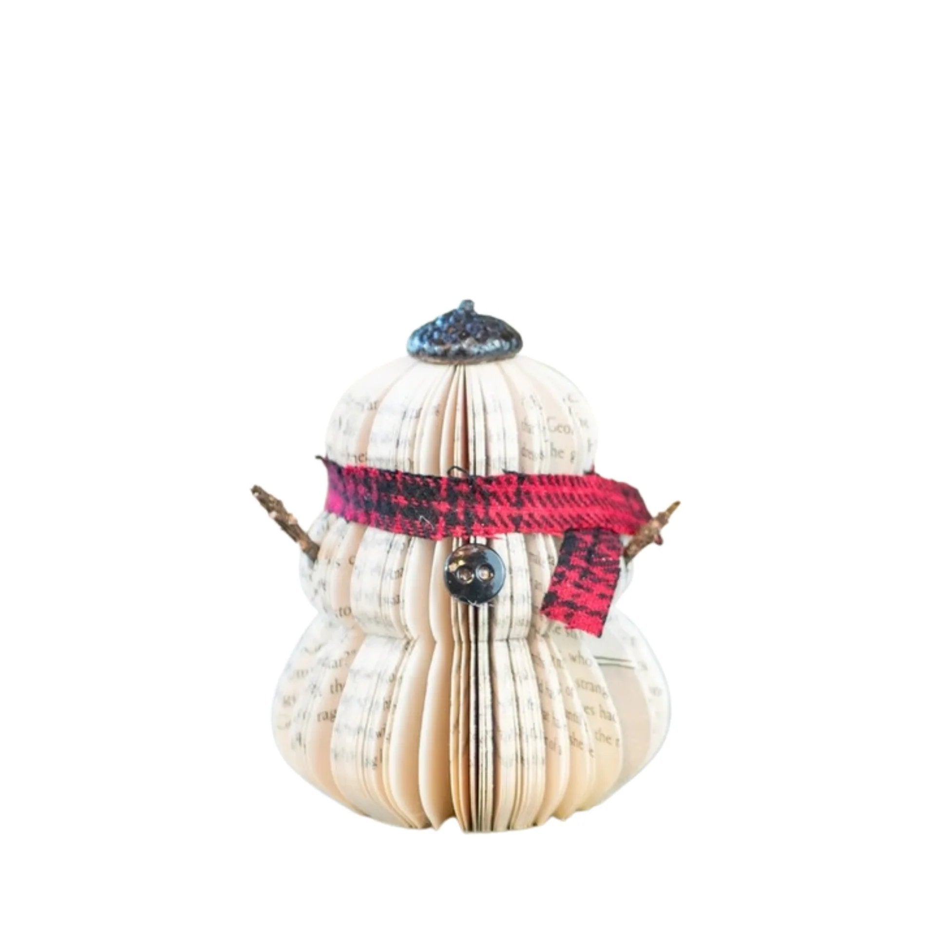 Snowman made from pages of books