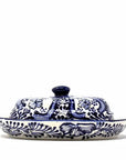Handmade Pottery Butter Dish - Blue Flower Design