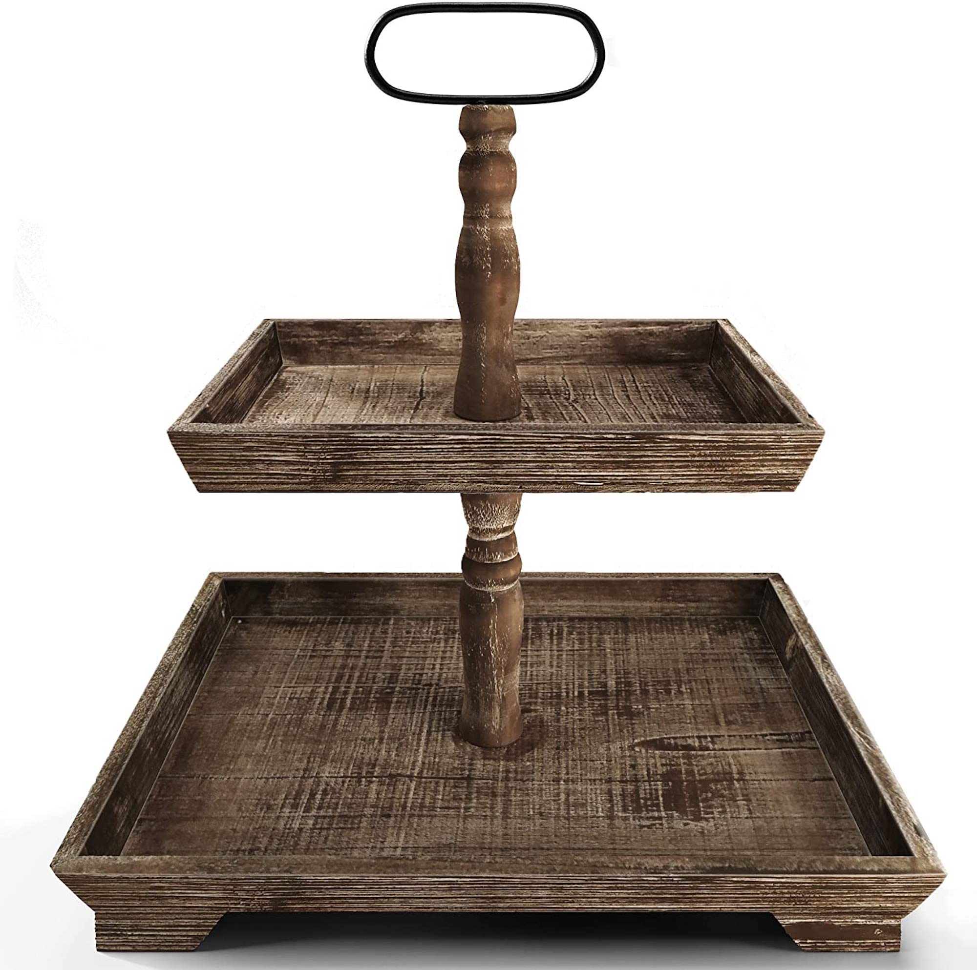 Decorative Two Tiered Wooden Serving Tray