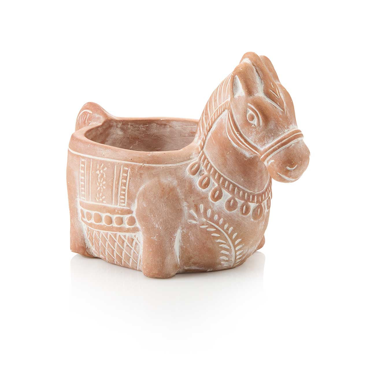 Ceramic donkey-shaped planter on a white background