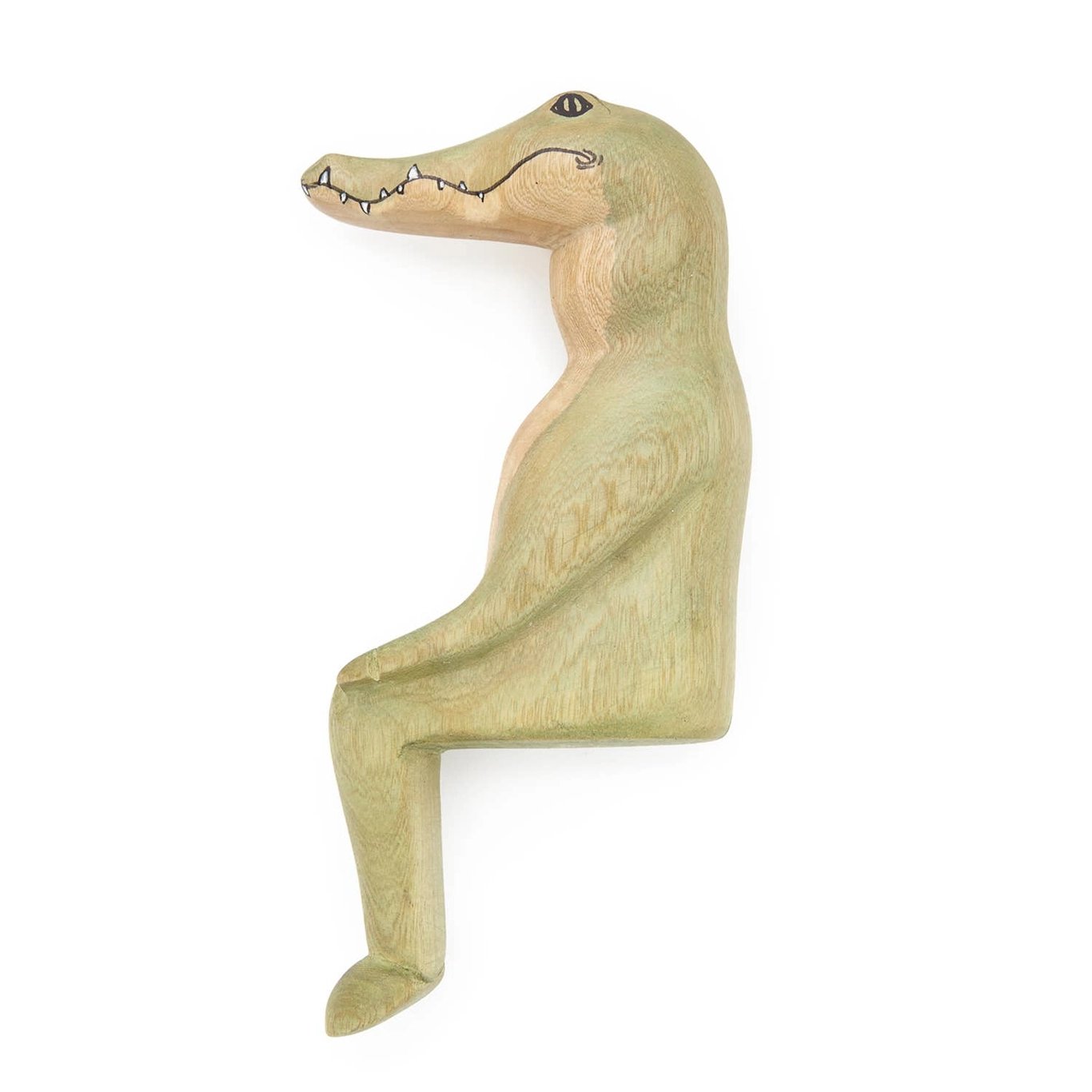 Wooden alligator figurine toy a white background