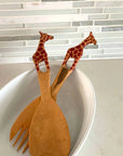 Hand-Carved Giraffe Wood Salad Servers