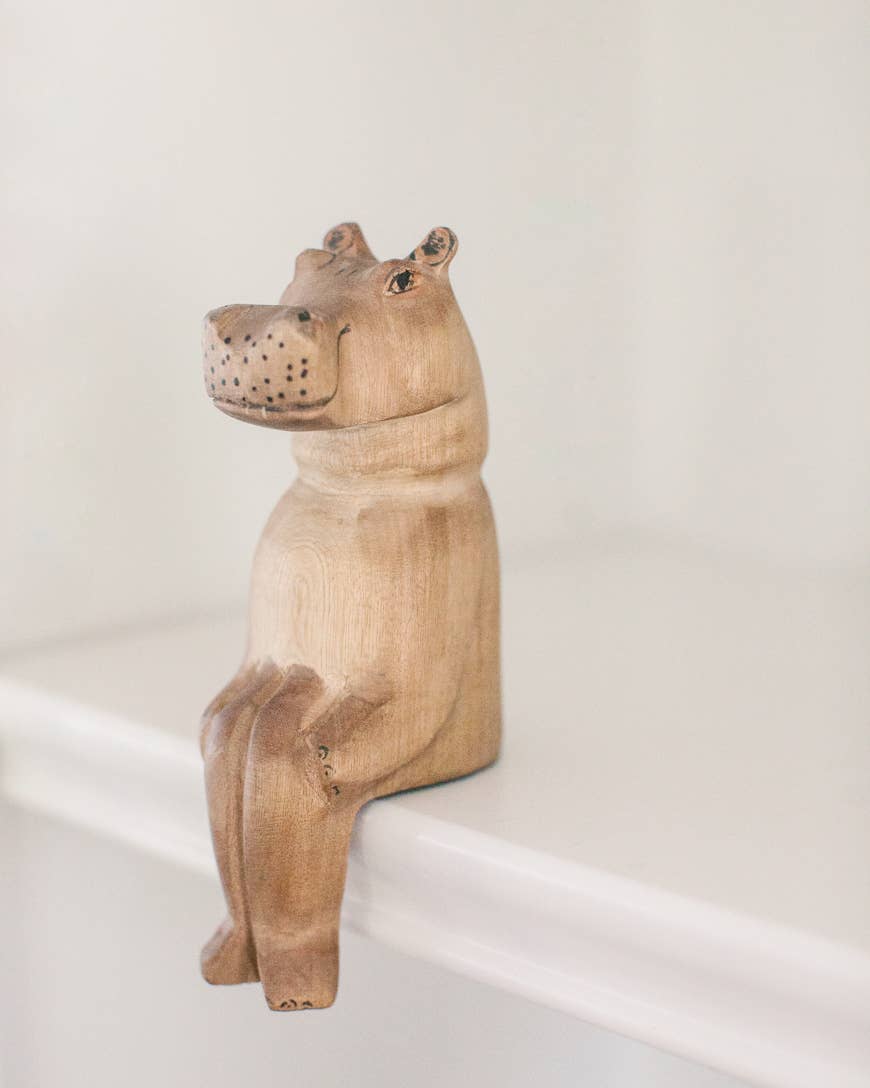 Carved Jacaranda Wood Hippo Shelf Sitter