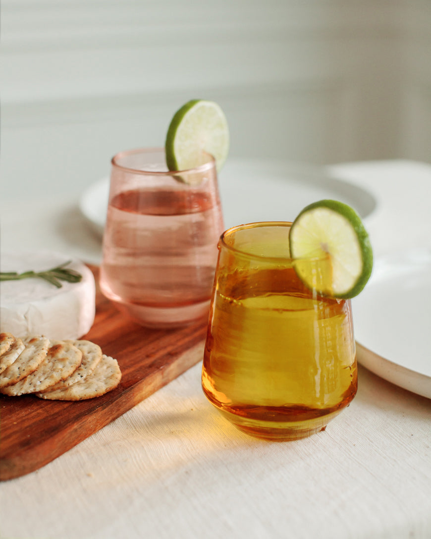 Hammered Glass Stemless Tumblers - Set of 2