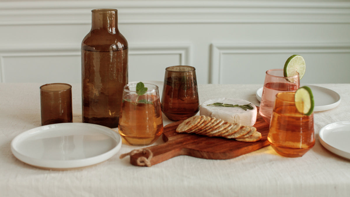 Hammered Glass Carafe &amp; Cup