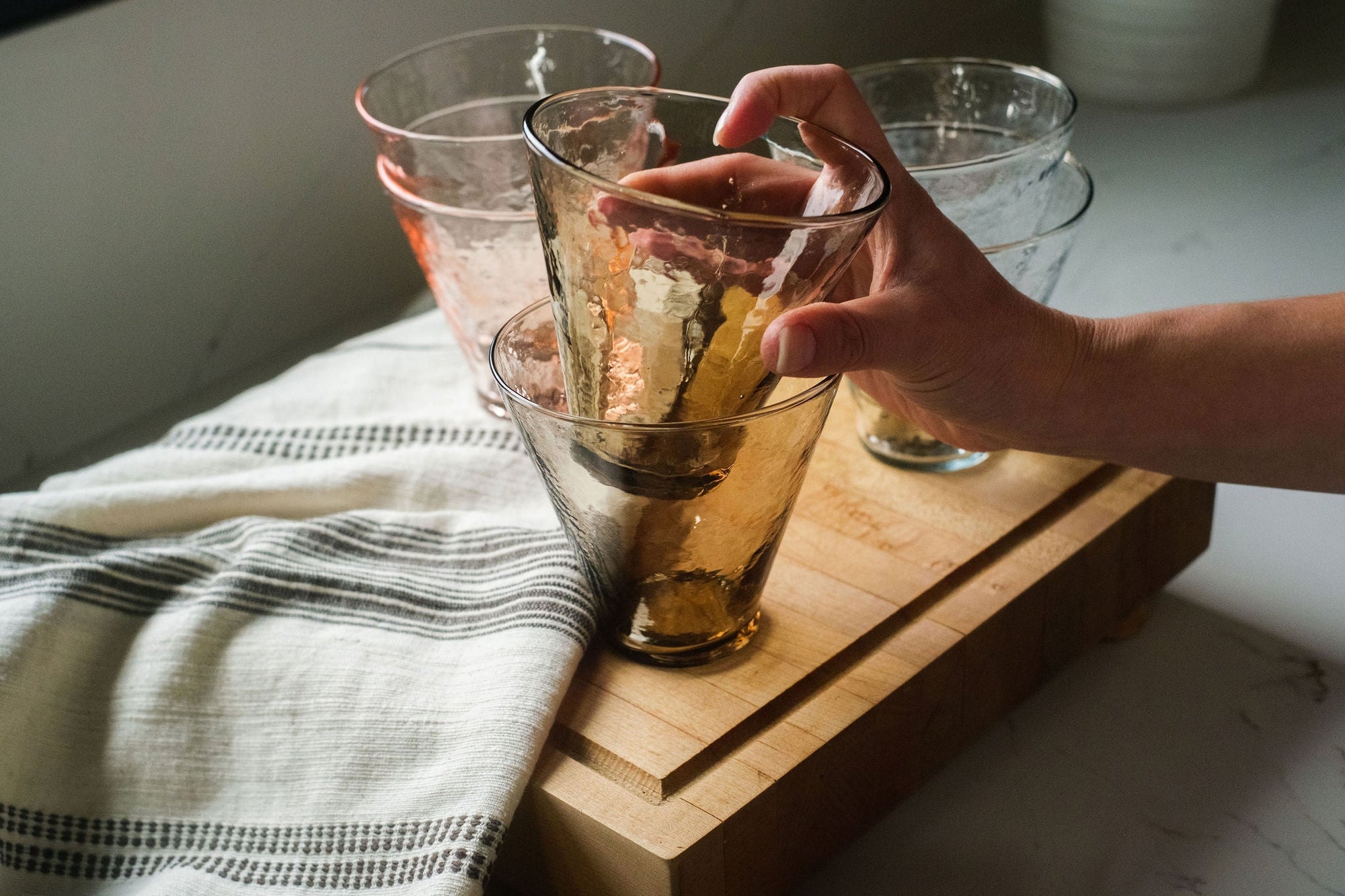 Handblown Hammered Funneled Glasses - Set of 2
