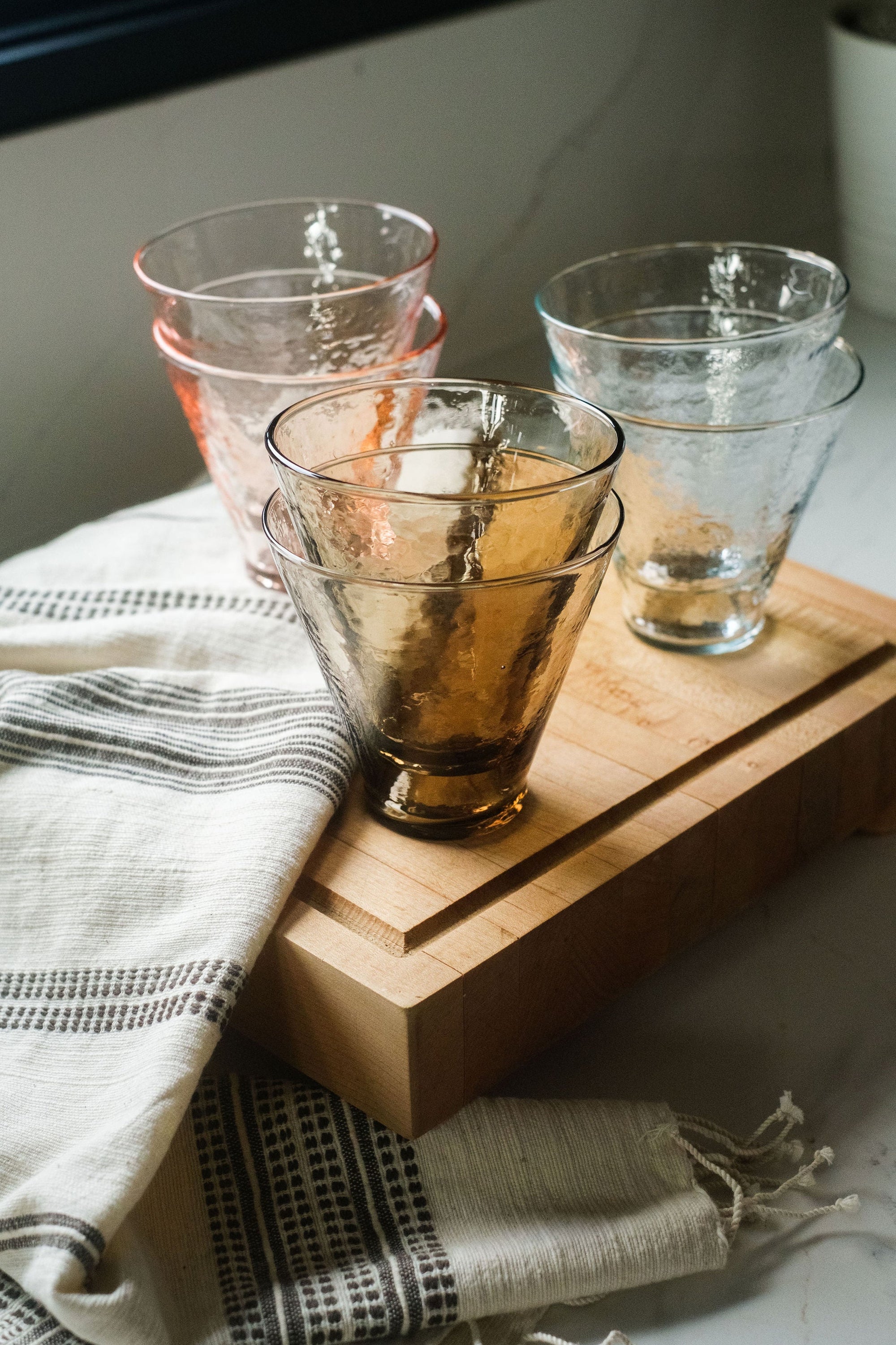 Handblown Hammered Funneled Glasses - Set of 2