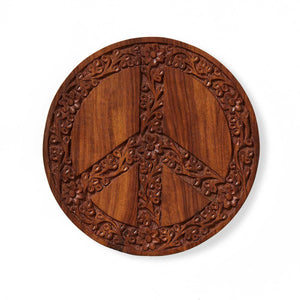 Wooden Trivet with Floral Peace Design