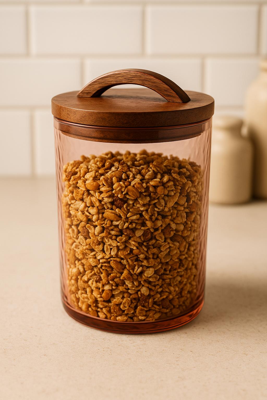 Hammered Recycled Glass Canister with Carved Wood Lid