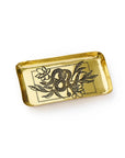 Gold decorative tray with snake and floral design on a white background