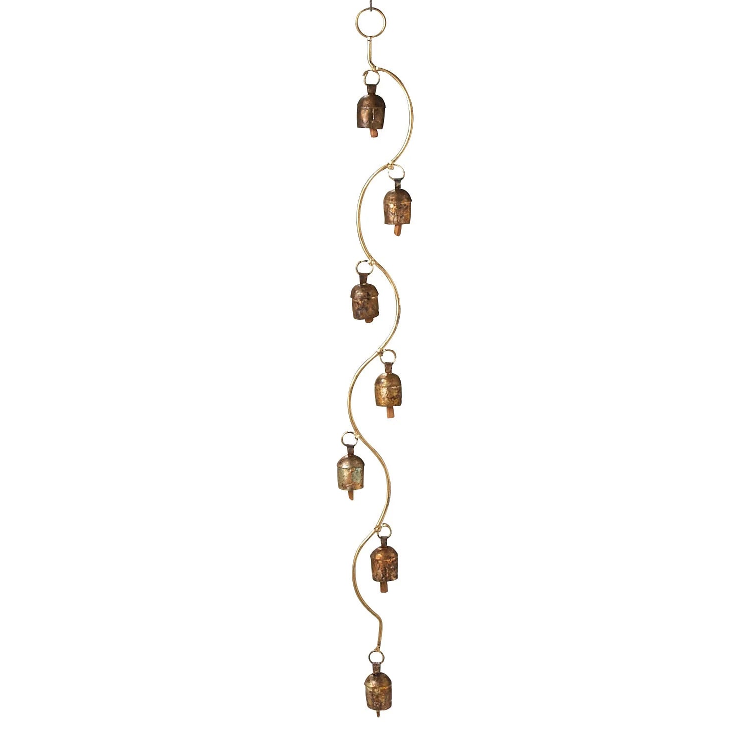 Decorative hanging with bronze bells on a white background