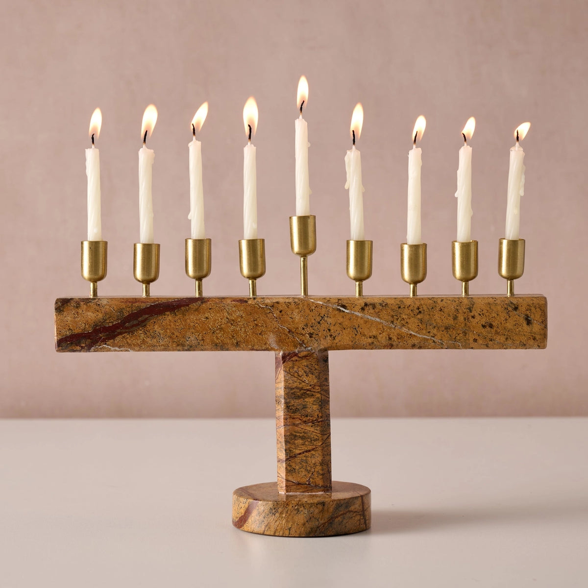 Roshanee Stone and Brass Menorah
