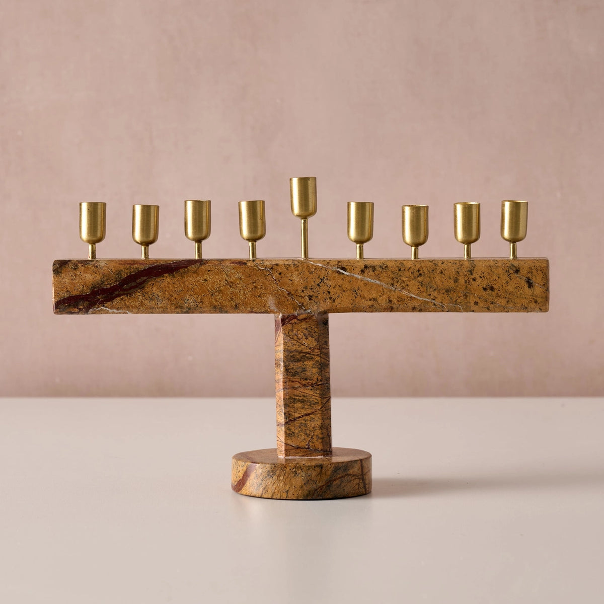 Roshanee Stone and Brass Menorah