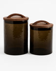 Hammered Recycled Glass Canister with Carved Wood Lid