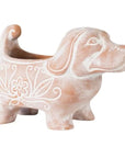 Terracotta Whitewashed Dog Planter