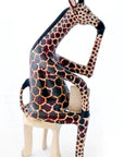 Wooden Reading Giraffe Sculpture