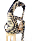 Wooden Reading Zebra Sculpture