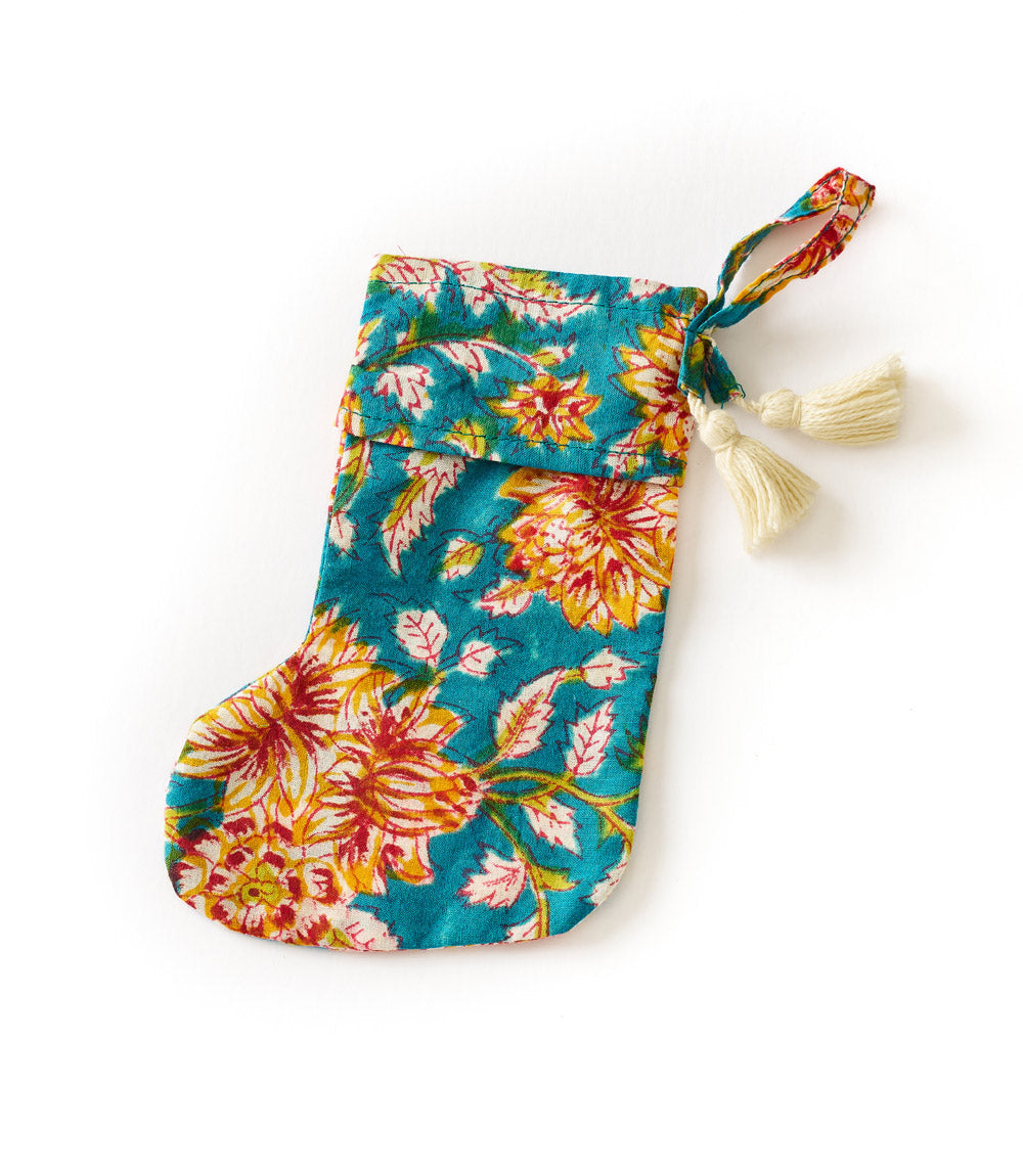 Mini Block-Printed Cotton Holiday Stocking
