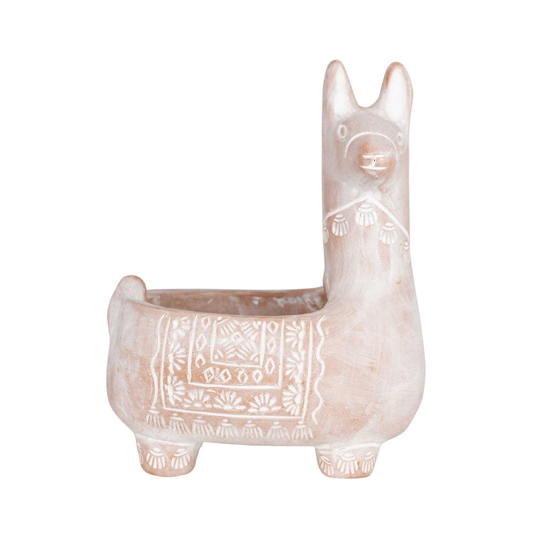 Ceramic llama-shaped planter on a white background