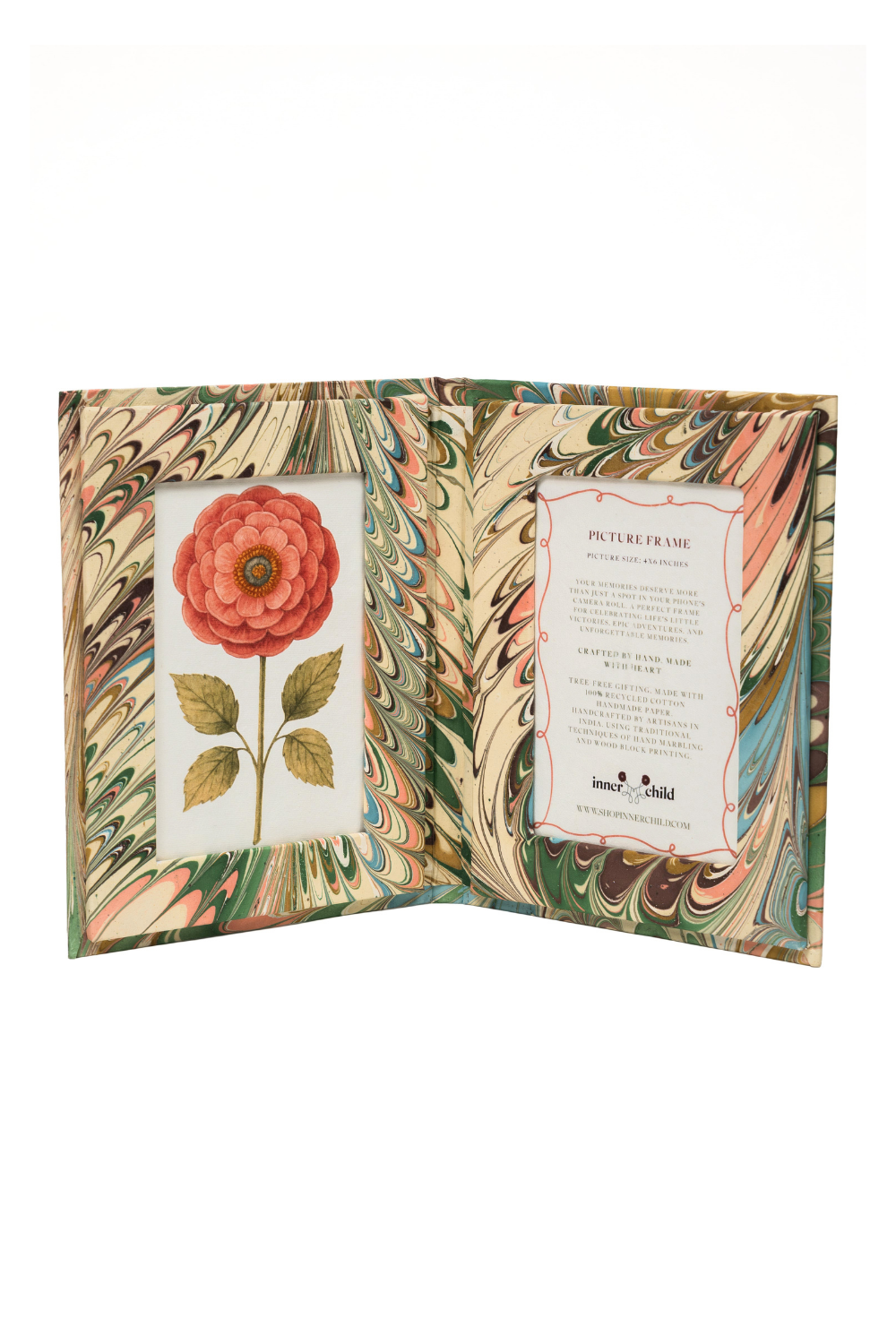 Hand-Marbled Flatiron Feathers Picture Frame Folding Book - 4x6