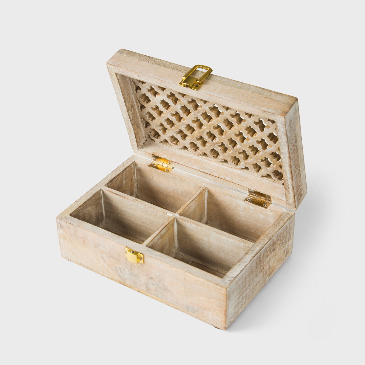 Mango Wood Trellis Keepsake Box with Compartments
