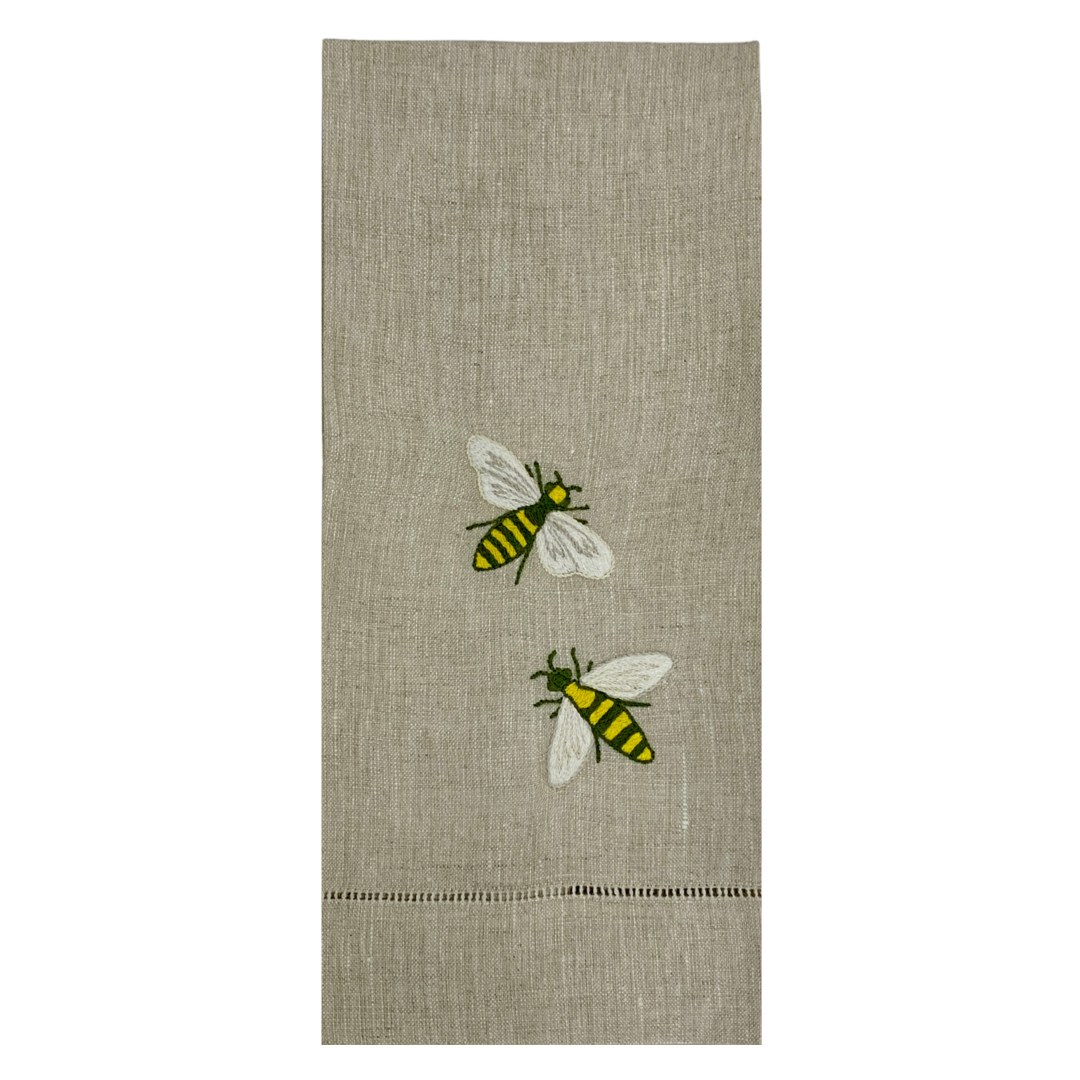 Buzzing Bees Embroidered Linen Tea Towel