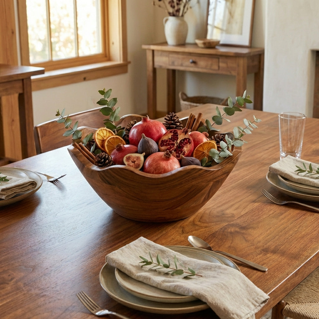 Acacia Wood Scallop Bowl