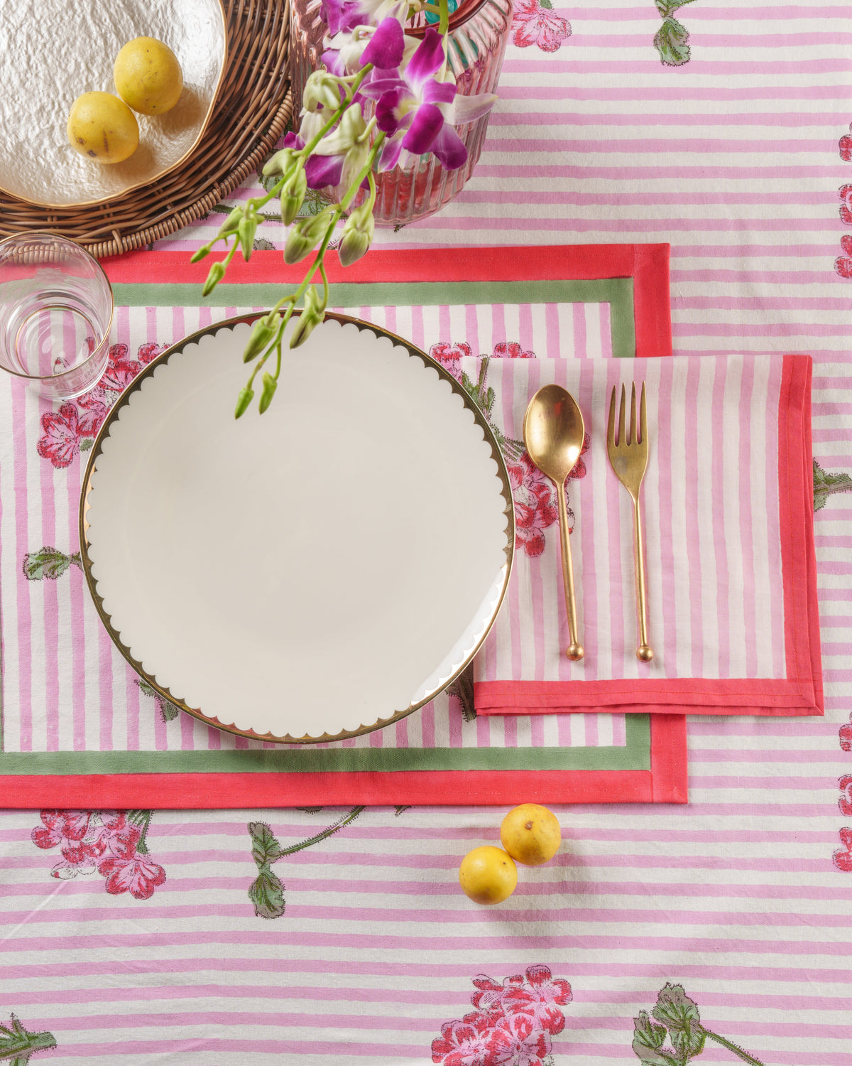 Pink Hydrangea Blockprint Placemats – Set of 2