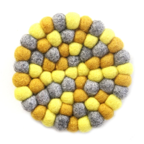 Yellow Chakra Felt Ball Trivet