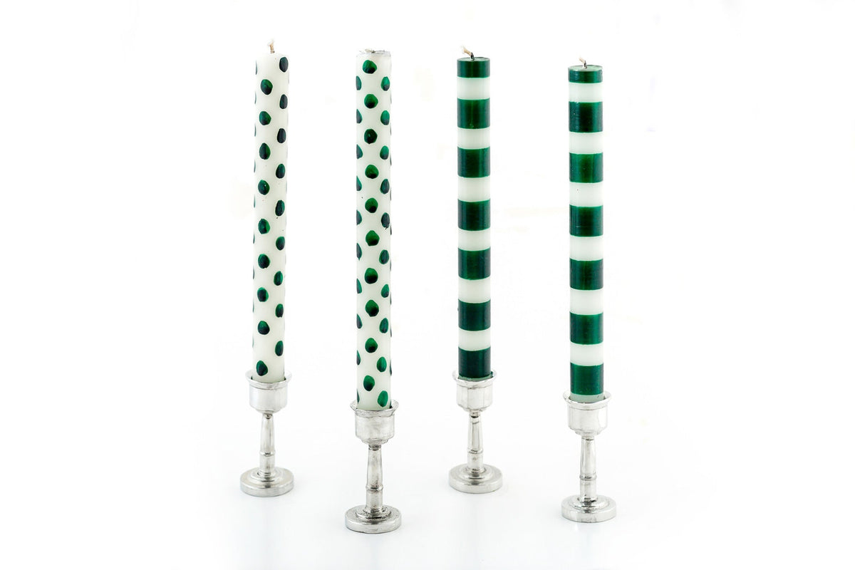 Green Dots &amp; Stripes Taper Candles - Set of 4