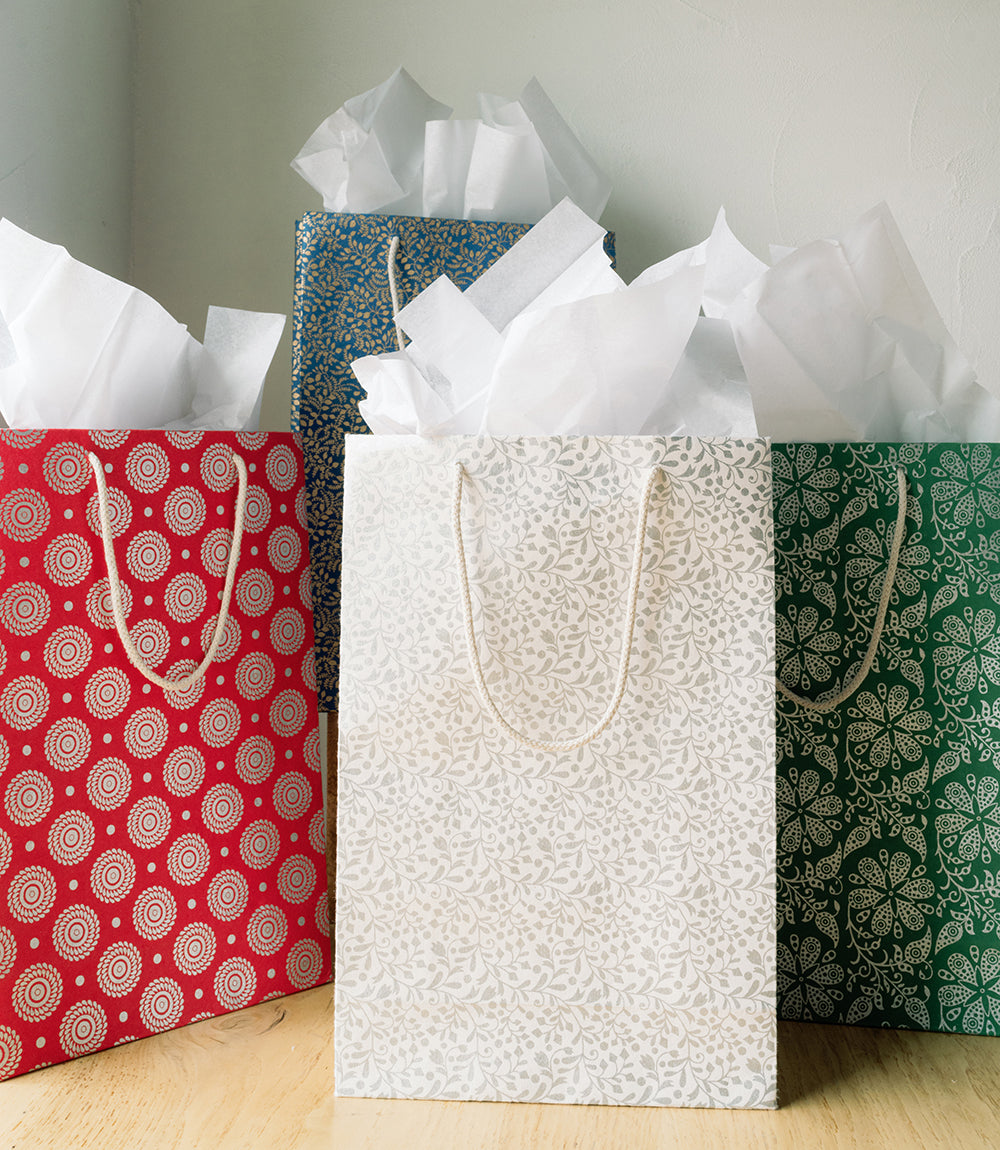 Medium Recycled Cotton Paper Holiday Gift Bag