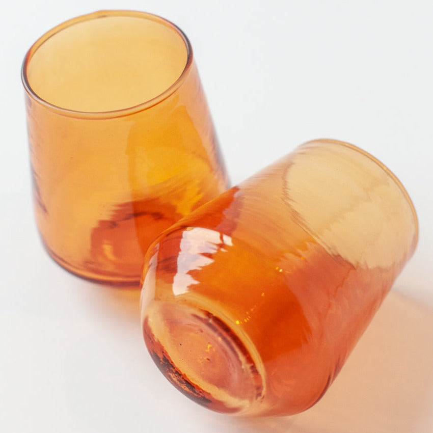 Handblown Hammered Amber Drinking Glass - Set of 4