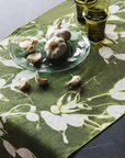 Porto Print Olive Linen Table Runner