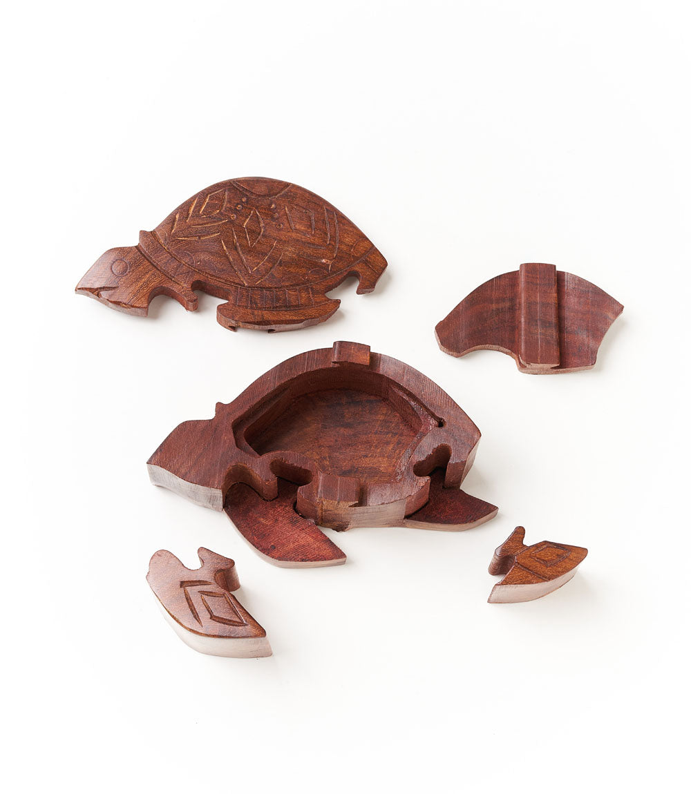 Sea Turtle Puzzle Box - Hand Carved Wood