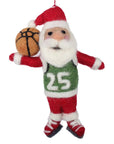 Santa Claus figurine wearing a green jersey with the number 25, holding a basketball on a white background.