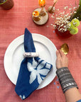 Hand Block Printed Blue Lotus Napkin - Set of 4
