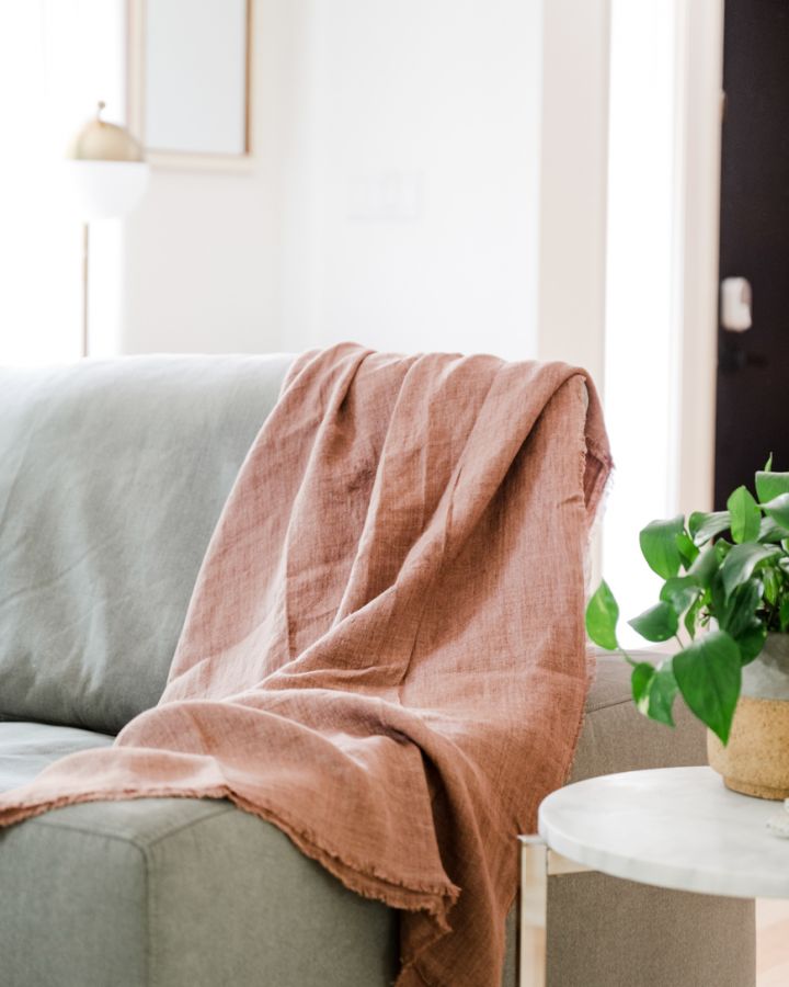 Stone Washed Linen Throw Blanket - Blush