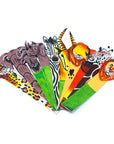 Colorful animal-themed bookmarks arranged in a fan shape on a white background